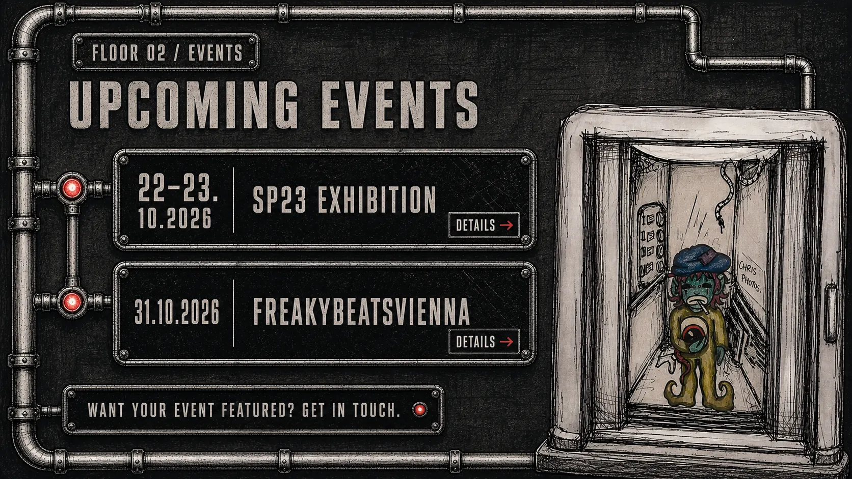 Floor 02 Events mit SP23 Exhibition und FreakyBeatsVienna
